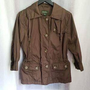 Eddie Bauer Brown Cotton Pocketed Adjustable Waist Safari Jacket Womens Sz Large